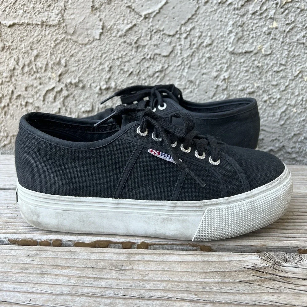 Superga Shoes Unisex Men Size 7 Women Size 8.5 2790 Low-Top Black Platform Y2K